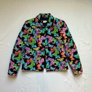 Maggy London 100% Silk Butterfly Quilted Jacket Size 6